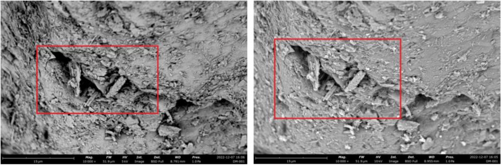Topography of accelerating voltages of 5KV (left) and 10KV (right)